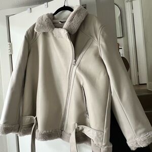 H&M Women's Beige Shearling Bomber Jacket XL/2X